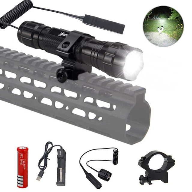 90000LM TACTICAL POLICE Gun Flashlight +Picatinny Rail Mount+Switch for