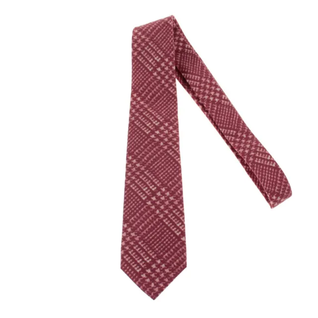 Kiton NWOT 100% Silk Neck Tie in Burgundy/Light Beige Plaid Made in Italy