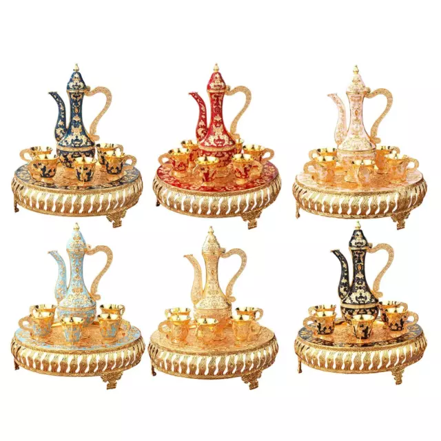 Turkish Coffee Pot Set Tea Cup Set Luxury Teapot Tray and 6 Cups Water Serving