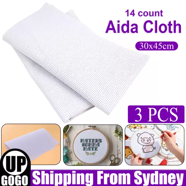 3x Precut Cross Stitch Aida Cloth 14 Count White 100% Cotton Fabric 30cm x 45cm