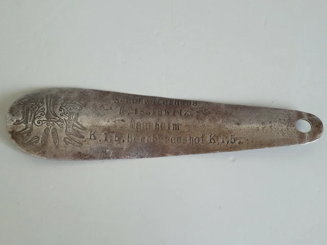 Antike  Werbe Metall -  Schuhlöffel - Schuhanzieher - Mannheim - 1930er