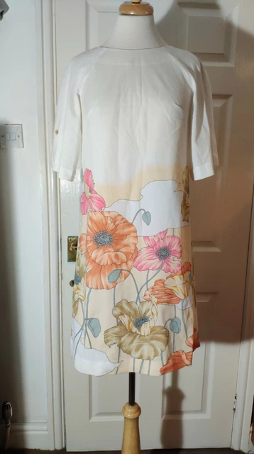 Malihini Hawaii for Liberty House Off White Floral Shirt Dress Size 10 *VGC*