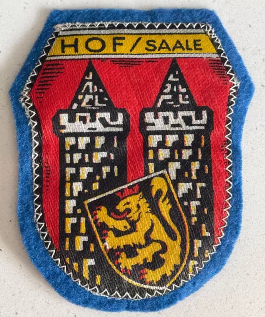 HOF Felt Back Travel Patch Vtg Souvenir Crest Coat of Arms Germany Saale River