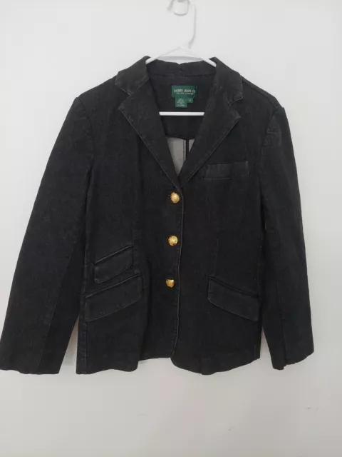 Ralph Lauren Jeans Denim Jacket Size 8 Button Up Collared Black Blazer Womens