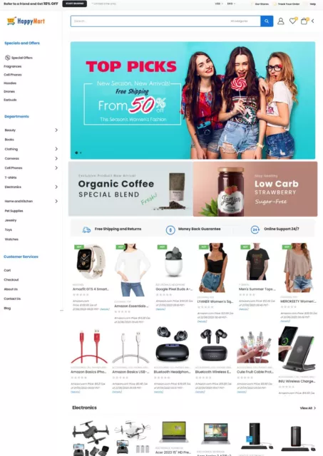 Amazon eBay AliExpress Affiliate / Drop Shipping Commerce Website + Free Hosting