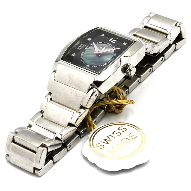 Orologio con Diamanti Vintage Donna Argento Uomo Svizzero Acciaio Nero Elegante