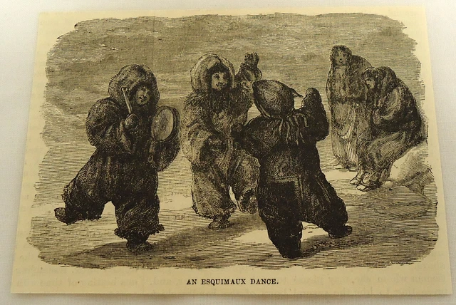 1879 small magazine engraving ~ AN ESQUIMAUX DANCE ~ Eskimo