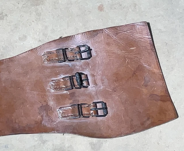 antique Vintage Harley style brown leather motorcycle waist kidney belt buckle 3