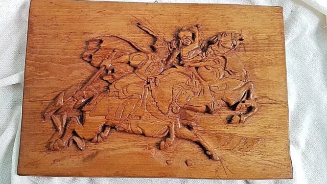 ARTISAN Wooden Wall Art Panel Sculpture Hand Carved Plaque Hungarian Myth BATTLE