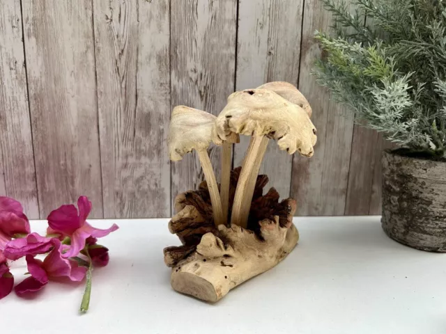 Wooden Bali Mushroom Ornament Toadstool Sculpture Handcarved Driftwood Teak Root 2