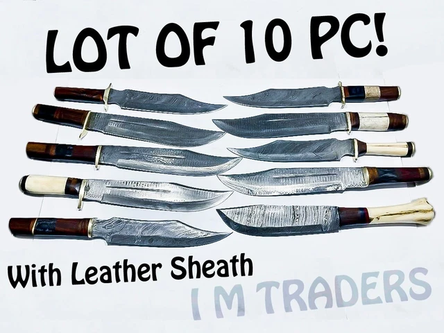 LOT OF 10 PC ! Handmade Damascus Steel Blade Hunting Bowie Knife Camping Knife
