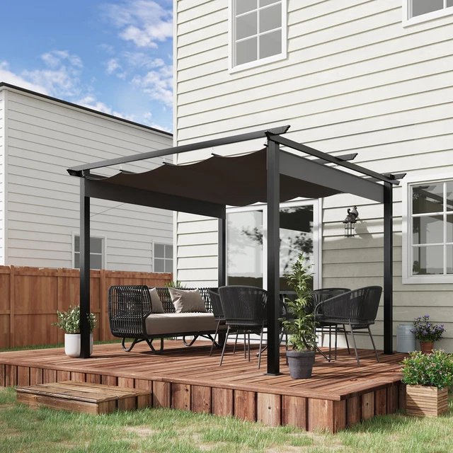 Outsunny Pergola 3 x 3 m Pavillon mit Schiebedach Alu Polyester Grau