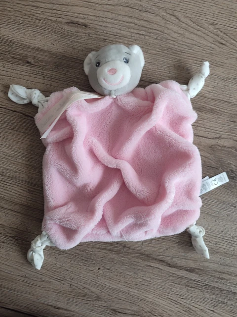 Doudou Plat Plume Ours Gris Rose Kaloo Tendres Et Douces  Noeuds