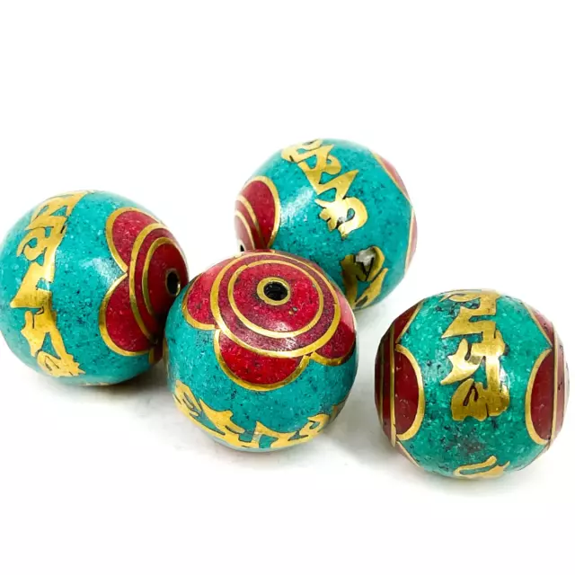 4 Loose Tibetan Inlaid Turquoise Beads