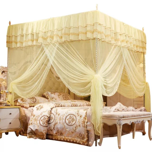 (L)Luxury PrincessThree Side Openings Post Bed Curtain Canopy Netting AU