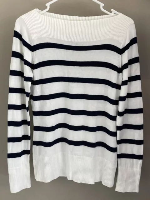 Chaps Sweater Womens Medium Pullover Striped Boat Neck Lightweight Nautical