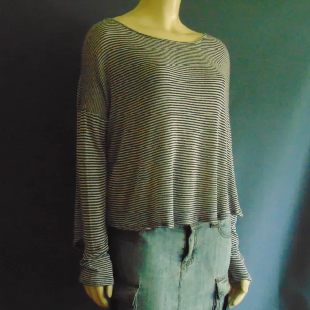 Soft Joie Gray Striped Rayon Knit Dropped Shoulders Boxy Slouchy Top Small