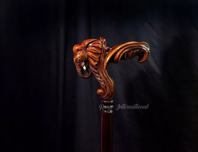 Hand Carved Elephant Head Handle Wooden Walking Stick Handmade Walking Cane GIFT