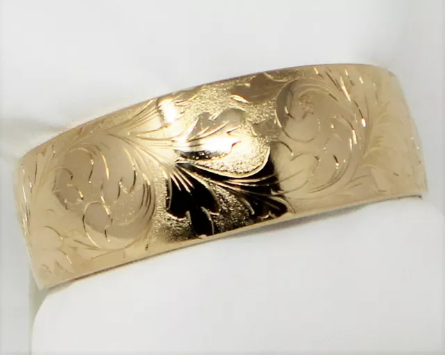 18 kt Gold MID-CENTURY Floral Motif Bangle Open Cuff Bracelet 6.75" B0856