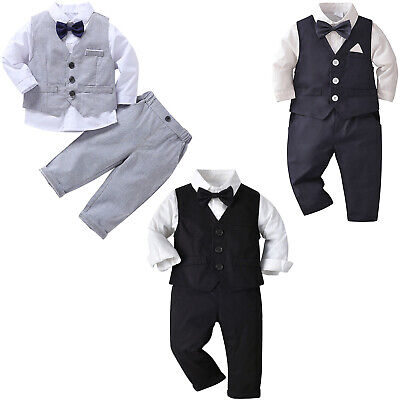 BABY giovani Abbigliamento Set gentiluomo Vestito Gilet + CAMICIA + PANTALONI + Mosca Outfit