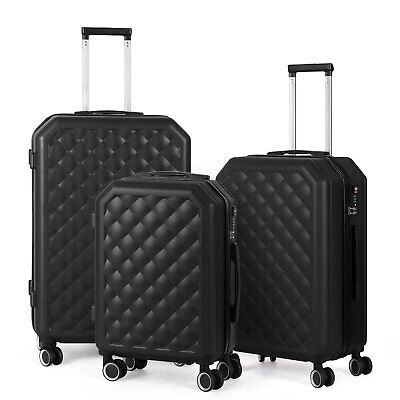 Black Luggage 3Piece Set Suitcase Spinner Hardshell Lightweight Spinner TSA Lock