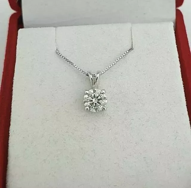 2Ct Round Brilliant Moissanite 14K White Gold Solitaire Pendant 18" Necklace