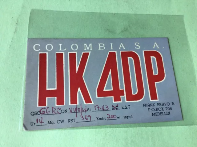 Vintage QSL Radio communication card Colombia 1964 Ref 53064