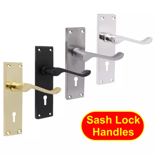 Victorian Scroll Door Handles Lever Latch Lock Bathroom Chrome Brass Satin Black 2