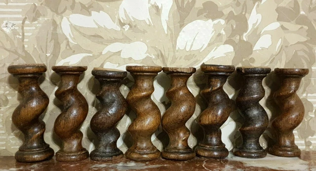 8 Barley twist turned spindle Column Antique french oak architectural salvage 4" 3