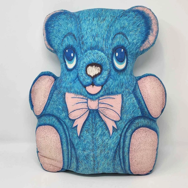 Almohada de oso rosa rosa azul corte Cranston 16" muñeca de juguete de peluche completa vintage