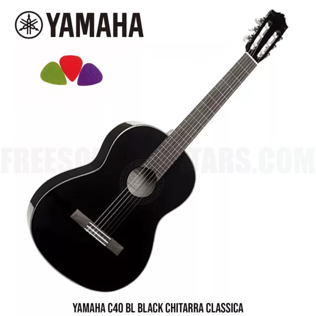 Yamaha C40 BL Black chitarra classica 4/4 da studio nera + plettri omaggio