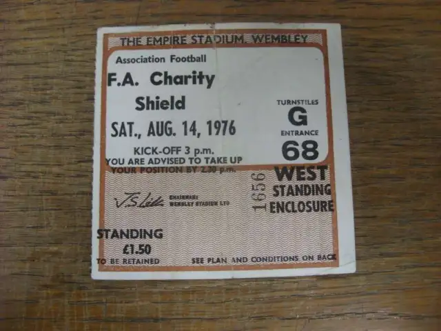 14/08/1976 Ticket: FA Charity Shield, Liverpool v Southampton [At Wembley] Brown