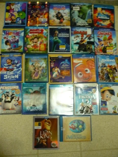Huge Collection Disney Movies Blue Ray + DVD Frozen Pinocchio Moana Lion King +