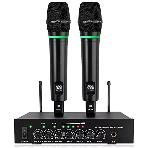 UHF Wireless Microphone System Dual Handheld Metal Rechargeable Wireless
