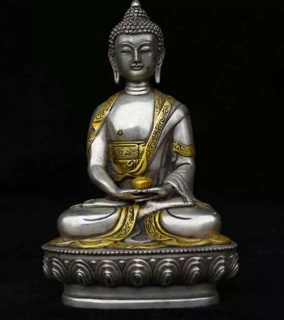 8" Tibetan Buddhism copper Gilt Sakyamuni Shakyamuni Buddha Statue Sculpture