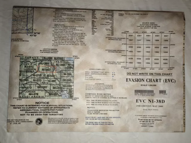 EVC NI-38D US Military Escape Evasion Chart Map IRAQ IRAN SYRIA 2002 NEW