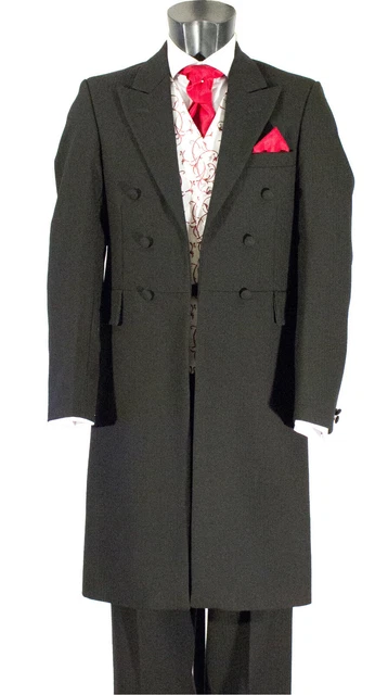 Mens Black Classic Herringbone Frockcoat Ex Hire Formal/Races/Wedding  36" - 46"