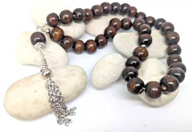 Tasbih Worry Beads Komboloi Wooden and Brushed Silver Brushed Silver JCE100