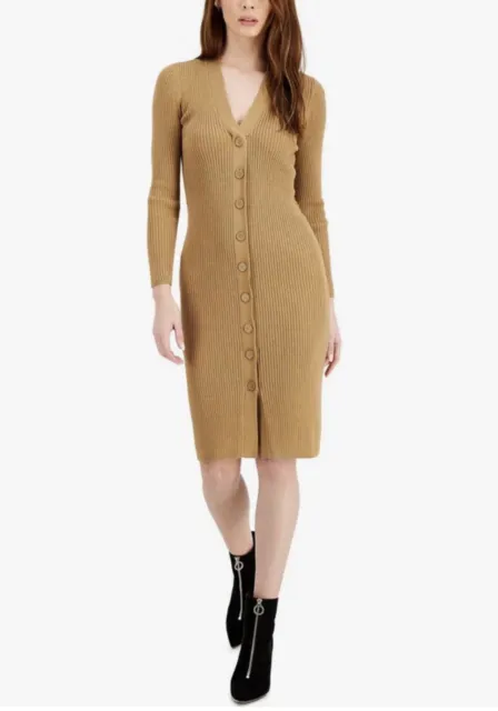 Bar III Women's Ribbed Sweater Dress (Vicuna, XS ) NEW Cocktail Dress Party