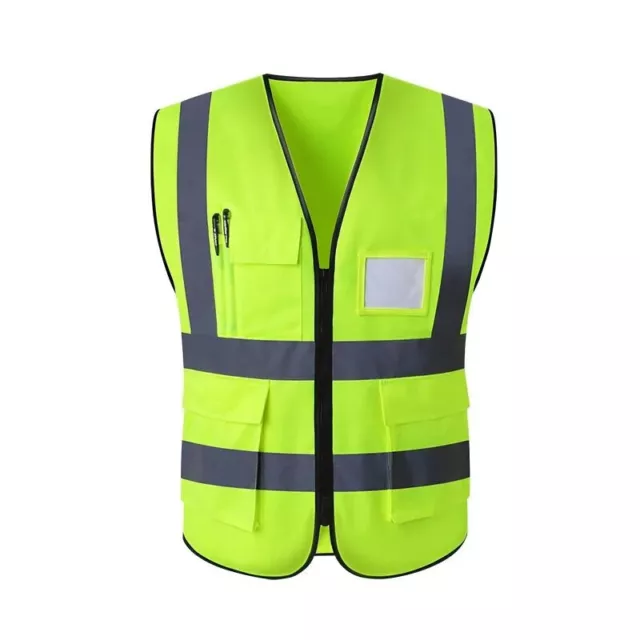 Hi Vis Safety Vest Reflective High Visibility Tape Zip Up Workwear Pocket Night 2