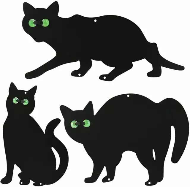 3Pack Black Cat Silhouette for Garden - Cats Scarer with Marble Eyes