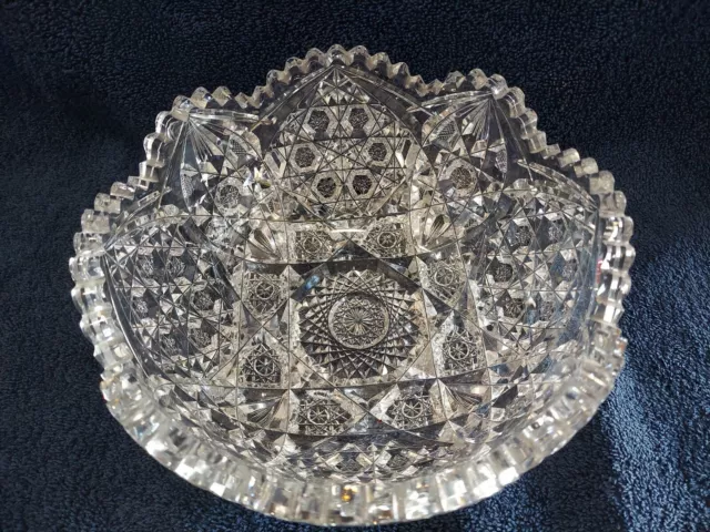 Antique American Brilliant ABP cut crystal Med low bowl complex panels sawtooth