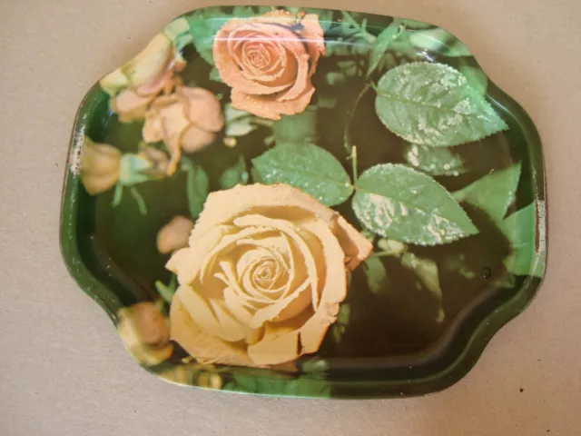 Vintage "Elite Trays" small metal tray with Roses Design - Made in England Great