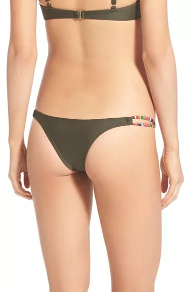 Solkissed Vegas Strappy Bikini Swim Bottoms Cheeky Pants Green Multi Xl New! $88 2