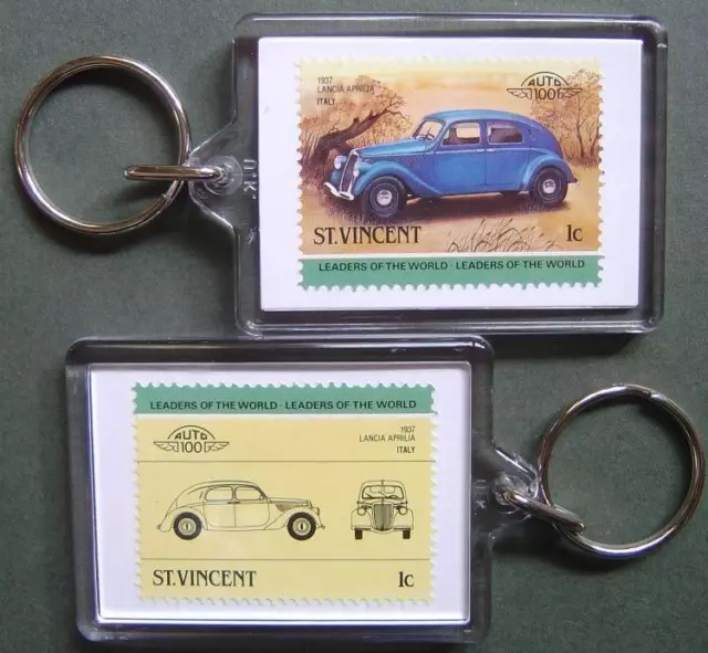 1937 LANCIA APRILIA Car Stamp Keyring (Auto 100 Automobile)