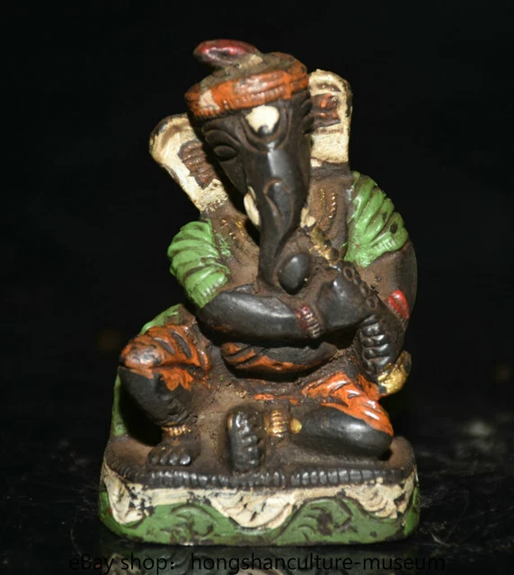 2.4" Old Tibet bronze Ganapati Ganesh Lord Ganesha Elephant Buddha sculpture