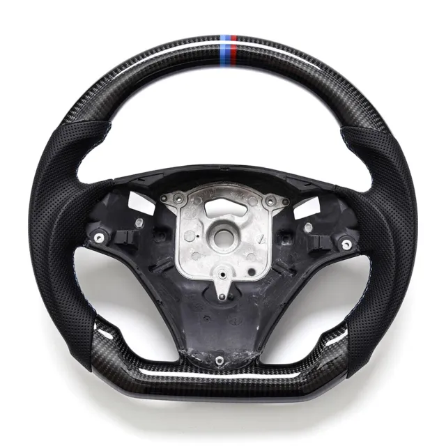 Steering Wheel For BMW E90 91 92 93 M3 328i 335i Carbon Fiber Flat Sport Leather 2