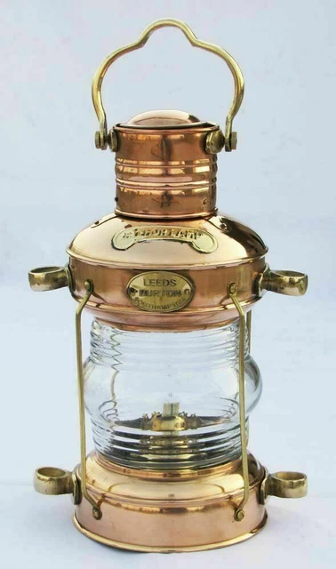 Antik Anker Öl Lampe Messing & Kupfer Nautisch Maritim Schiff Laterne Boot Light