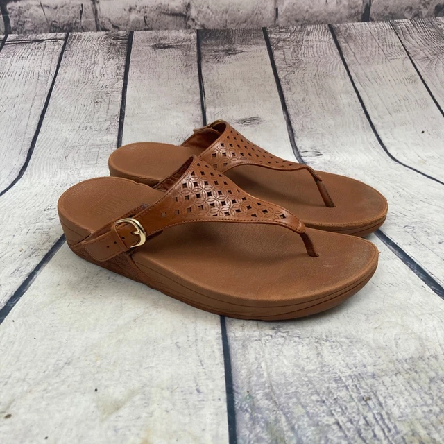 FitFlop Sandal Womens Size 9 Shoes platform wedge Thong Tan Beige Leather
