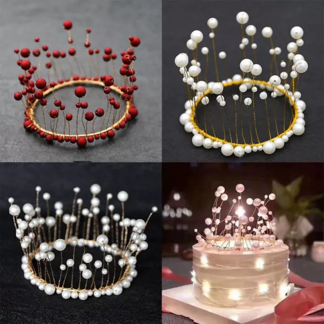 Crown Pearl Cake Cupcake Topper Decoration Birthday Party Wedding Supplies